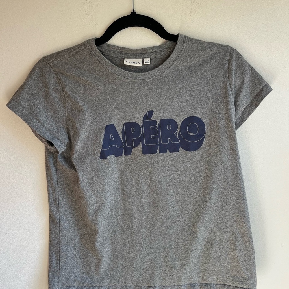 Clare V Gray Tee with Navy Apéro Print